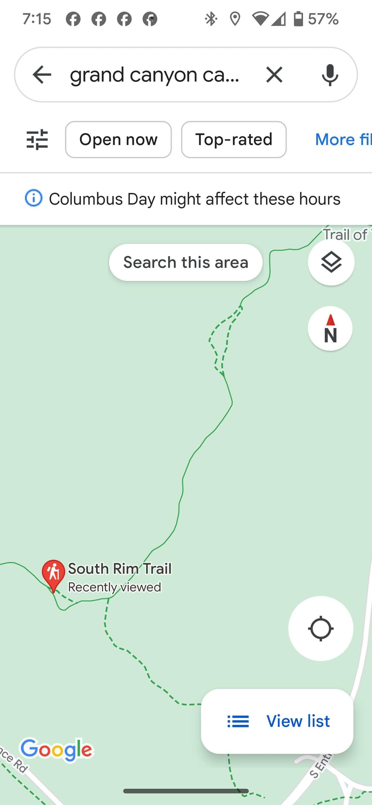 Στιγμιότυπο οθόνης της εφαρμογής Χάρτες Google μετά τη μεγέθυνση.