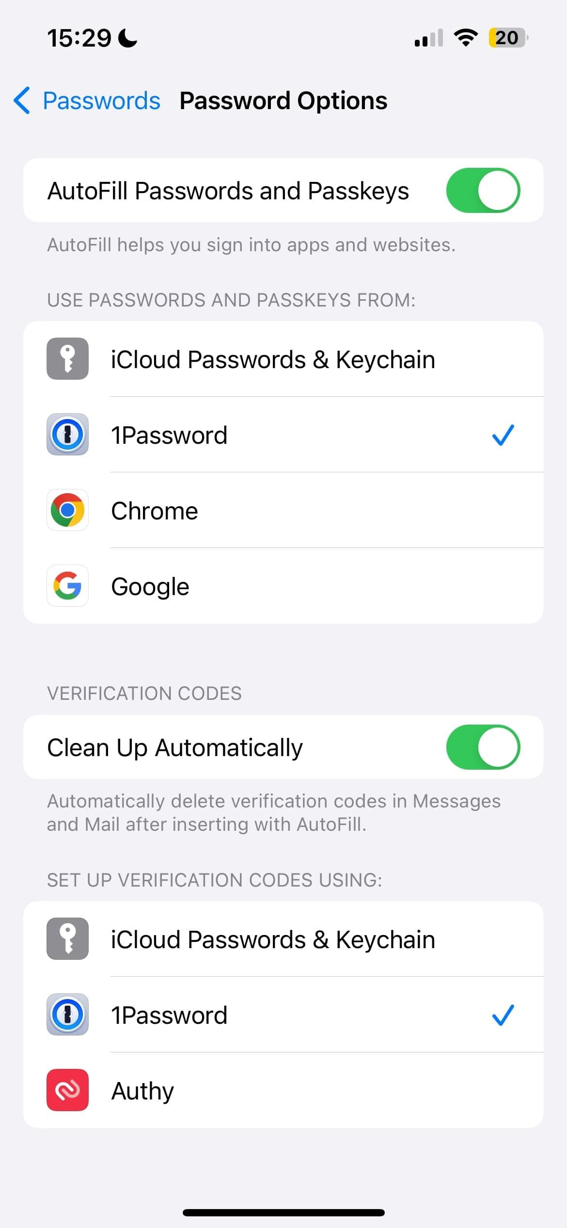 Επιλογές κωδικού πρόσβασης iPhone και τρόπος αυτόματης εκκαθάρισης κωδικών 2FA.