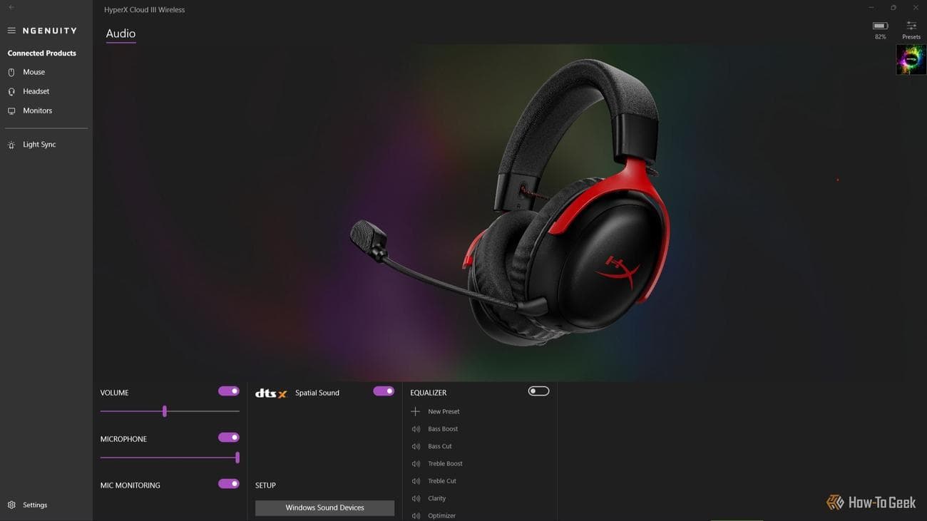 Η εφαρμογή HyperX NGENUITY που δείχνει το Cloud III ασύρματο