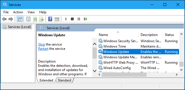 Windows 10's Services management tool