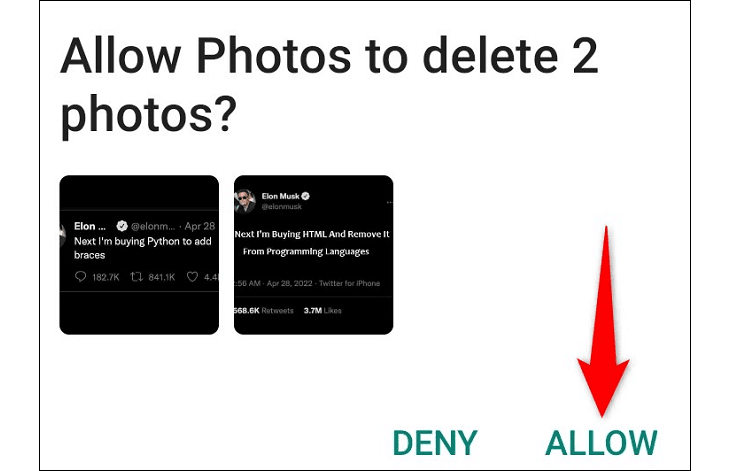 Βέλος που δείχνει στο κουμπί Allow