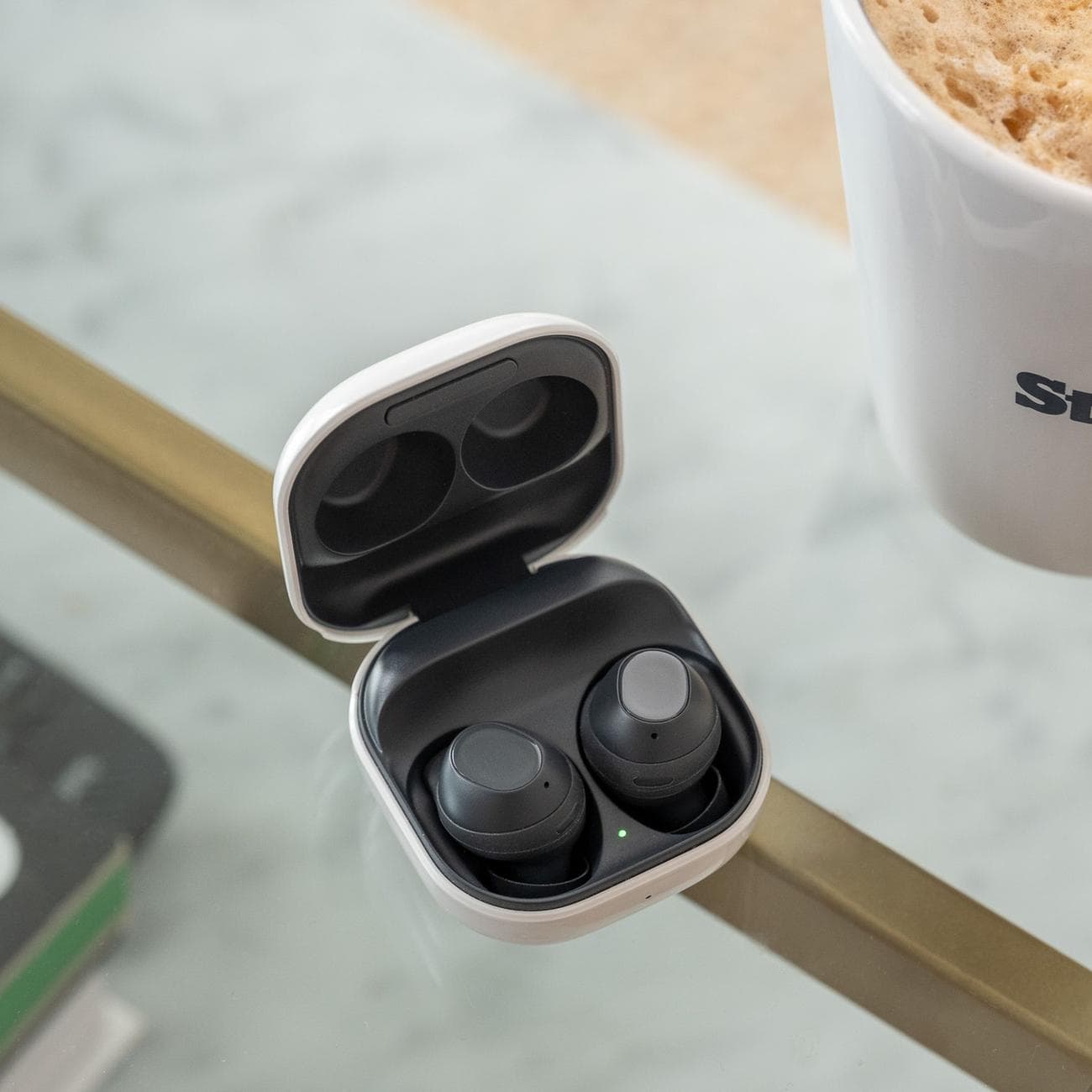 A photo of Samsung's Galaxy Buds FE earbuds.