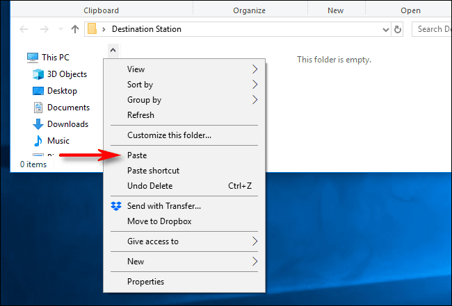 Επιλέξτε Επικόλληση στο μενού δεξί κλικ