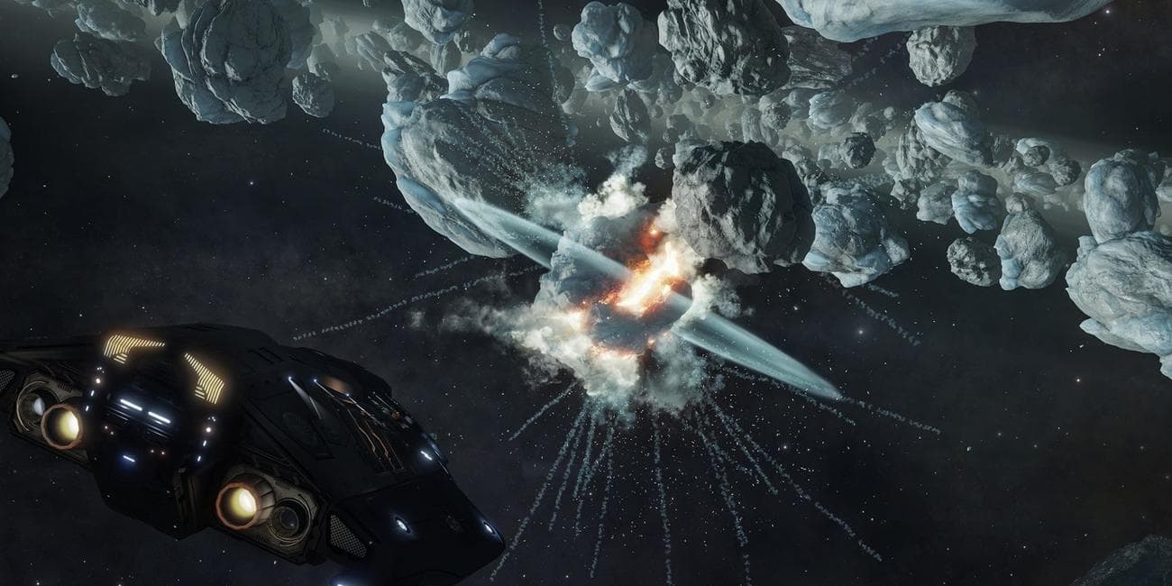 Βράχοι που εκρήγνυνται στο διάστημα στο Elite Dangerous