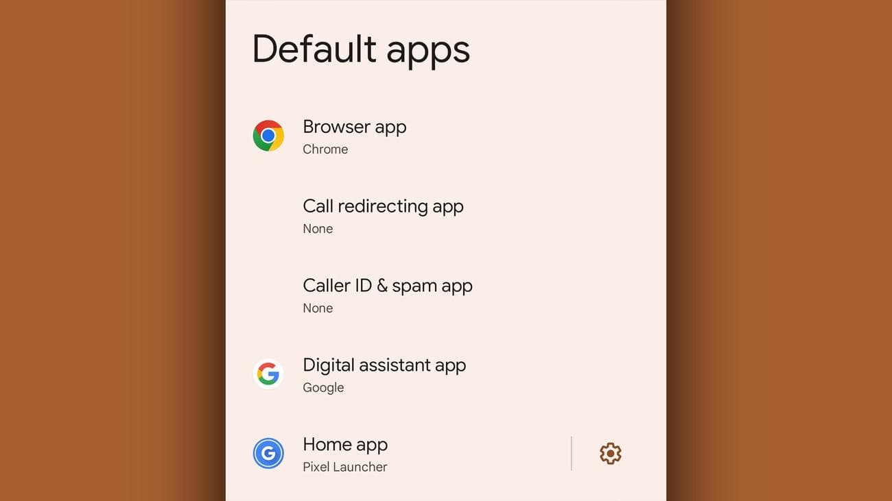 The Android menu showing how to set up new default apps