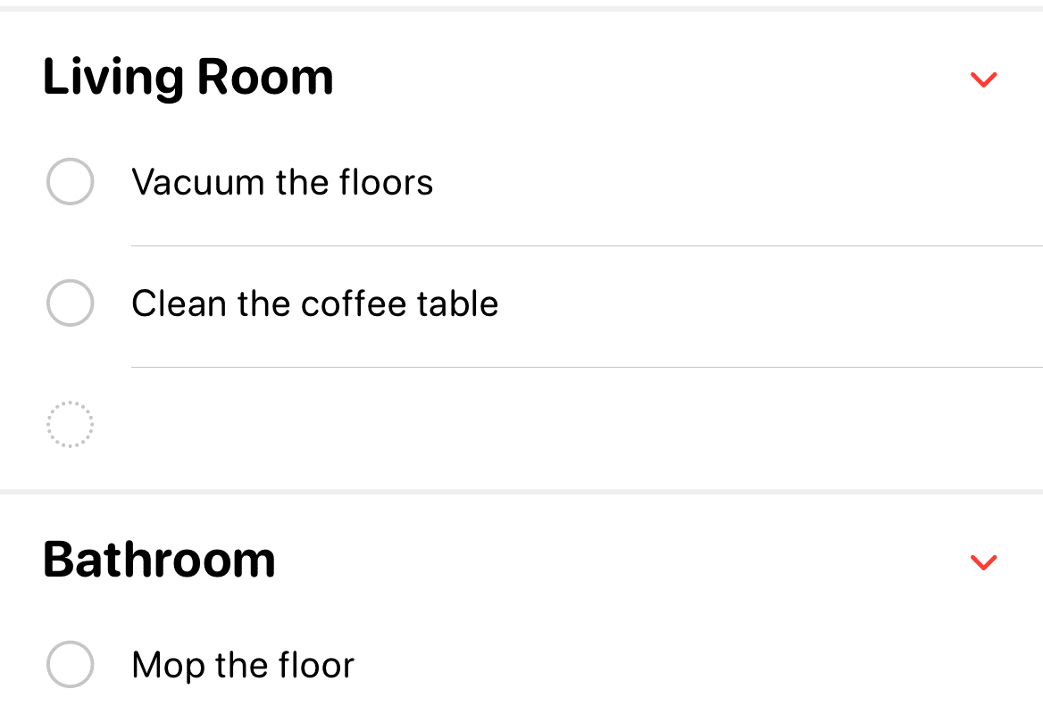 Ενότητες υπενθύμισης iOS 17 που εμφανίζουν μια λίστα καθαρισμού