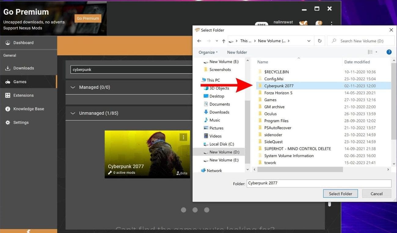 Εντοπίστε τη θέση εγκατάστασης για το Cyberpunk 2077 και προσθέστε το στο Vortex Mod Manager