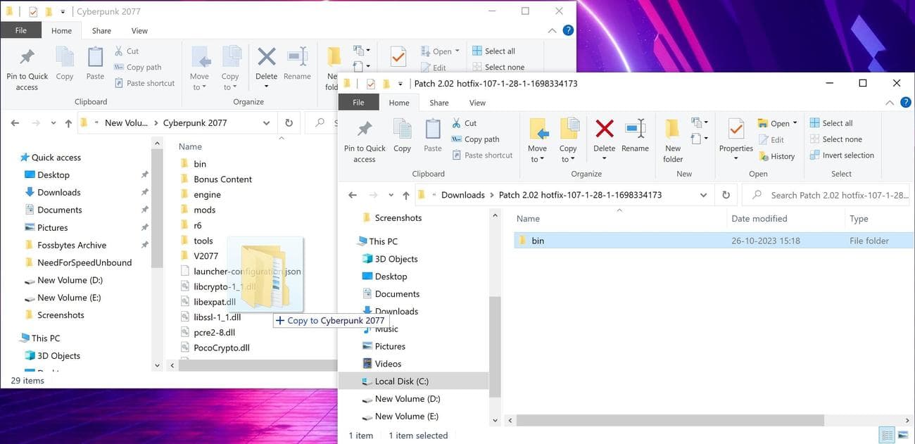 Αντιγράψτε το αρχείο mod του Cyber ​​Engine Tweaks στη θέση εγκατάστασης του Cyberpunk 2077