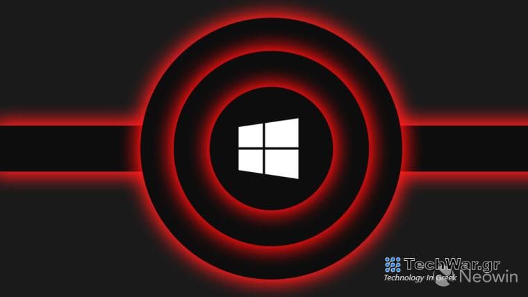 Windows logo on a black background with red circles