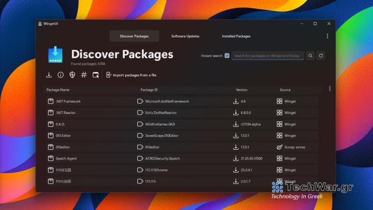 WingetUI discover packages page