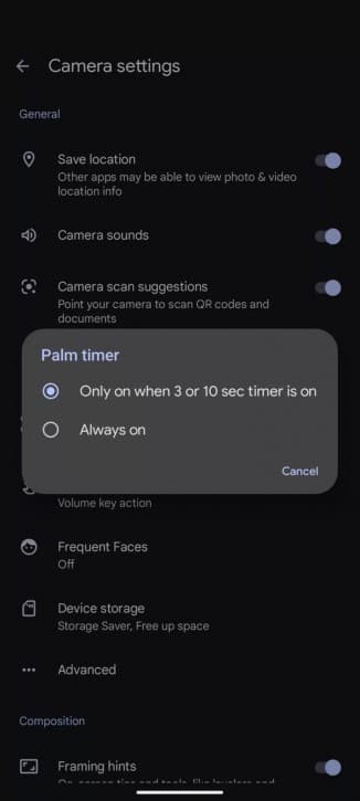 Προσαρμόσιμο χρονόμετρο Palm και ξεχωριστή εναλλαγή Ultra HDR