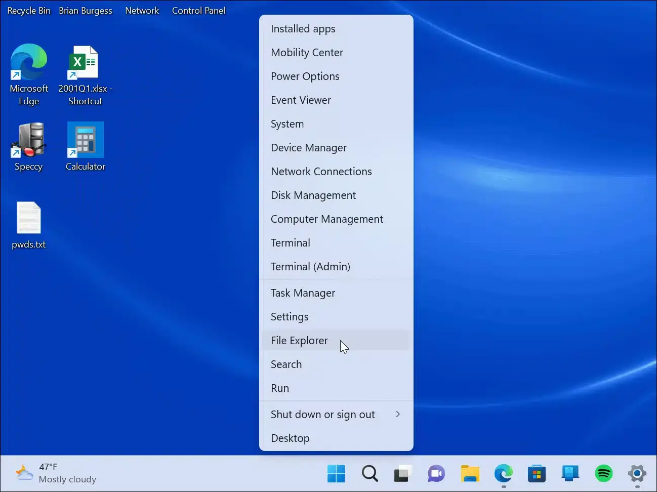windows power menu