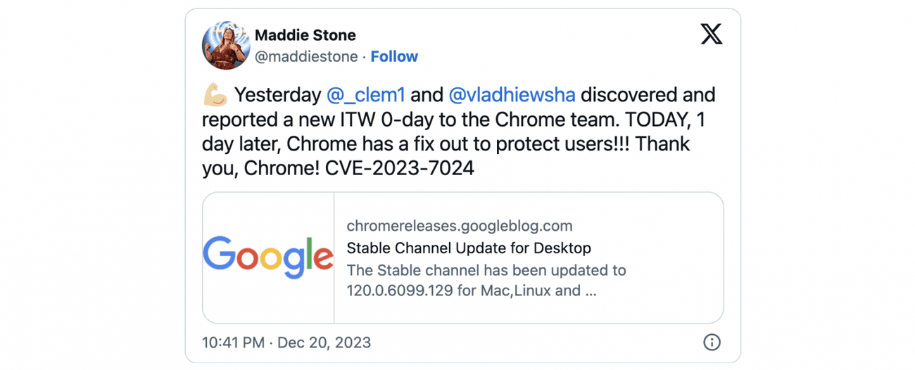 Η Google διορθώνει την 8η μηδενική ημέρα του Chrome που εκμεταλλεύεται σε επιθέσεις φέτος, Η Google διορθώνει την 8η μηδενική ημέρα του Chrome που εκμεταλλεύεται σε επιθέσεις φέτος, TechWar.gr