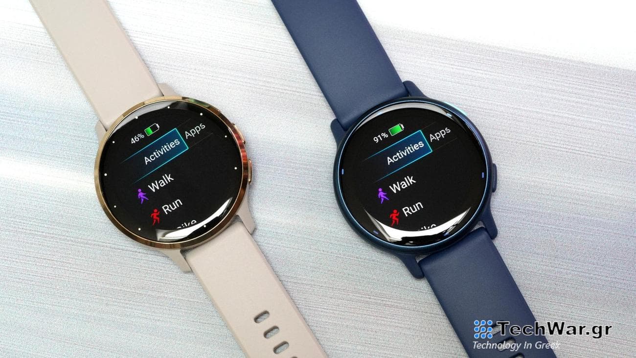A Garmin Vivoactive 5 and Venu 3S rest side by side, displaying their Activities menus.
