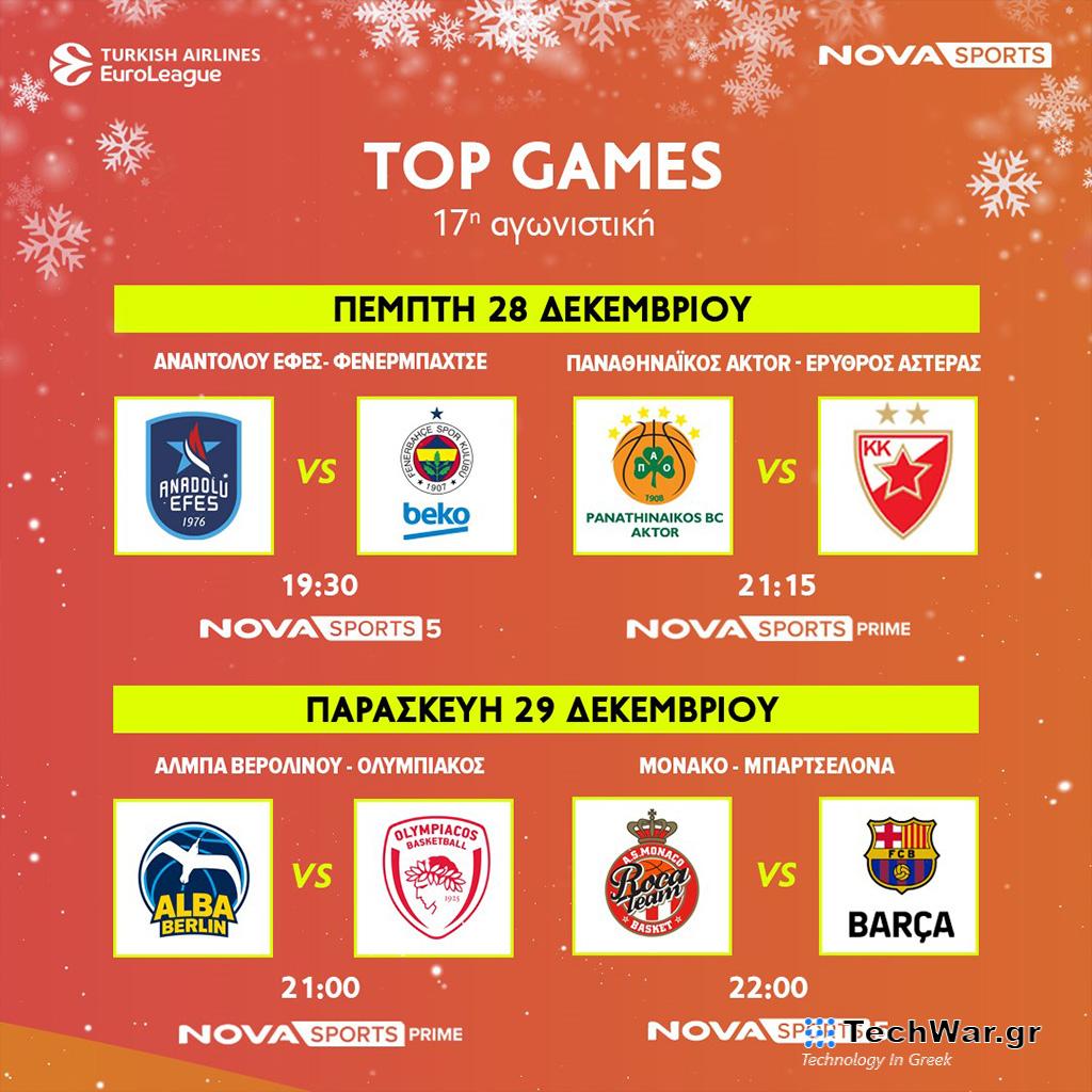 Novasports: Αποχαιρετά το 2023 με εορταστικό συναρπαστικό θέαμα με EuroLeague και Oλυμπιακό & Παναθηναϊκό ΑKTOR, EuroCup με Άρη καθώς και πανδαισία στην Premier League! - Digitaltvinfo.gr