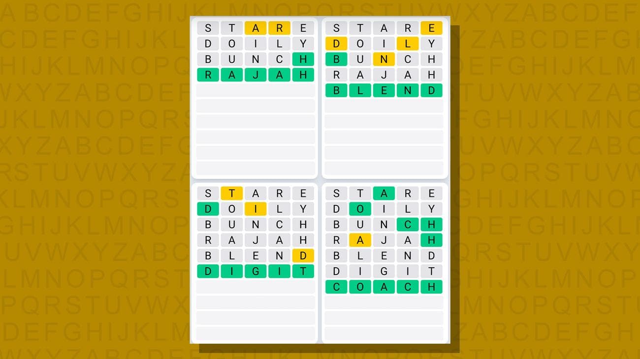 Quordle καθημερινές απαντήσεις ακολουθίας για το παιχνίδι 693 σε κίτρινο φόντο