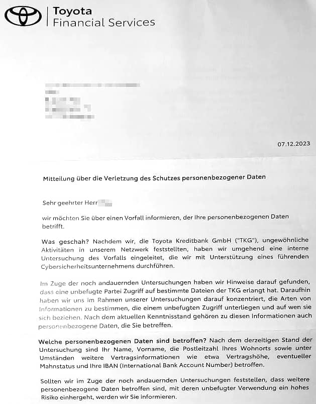 Η Toyota προειδοποιεί τους πελάτες για παραβίαση δεδομένων εκθέτοντας προσωπικές, οικονομικές πληροφορίες, Η Toyota προειδοποιεί τους πελάτες για παραβίαση δεδομένων εκθέτοντας προσωπικές, οικονομικές πληροφορίες, TechWar.gr