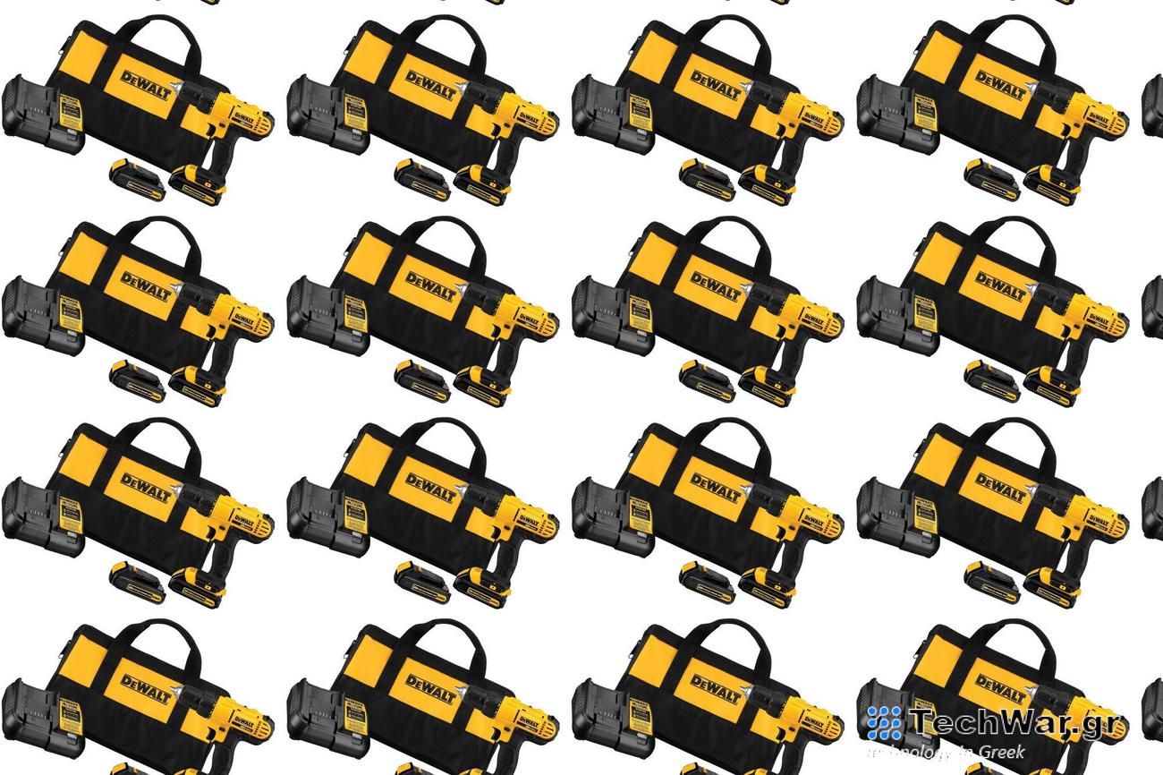 A DeWalt tool kit on a plain background