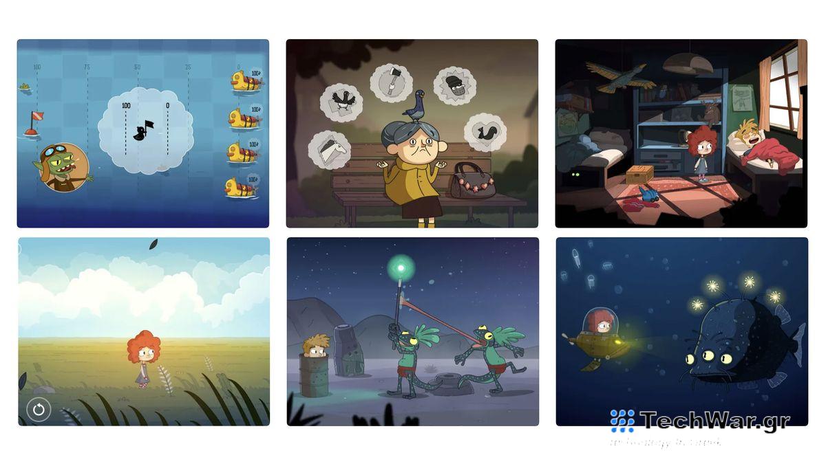 Screenshots of the Lost in Play iPad game from the Apple App Store.