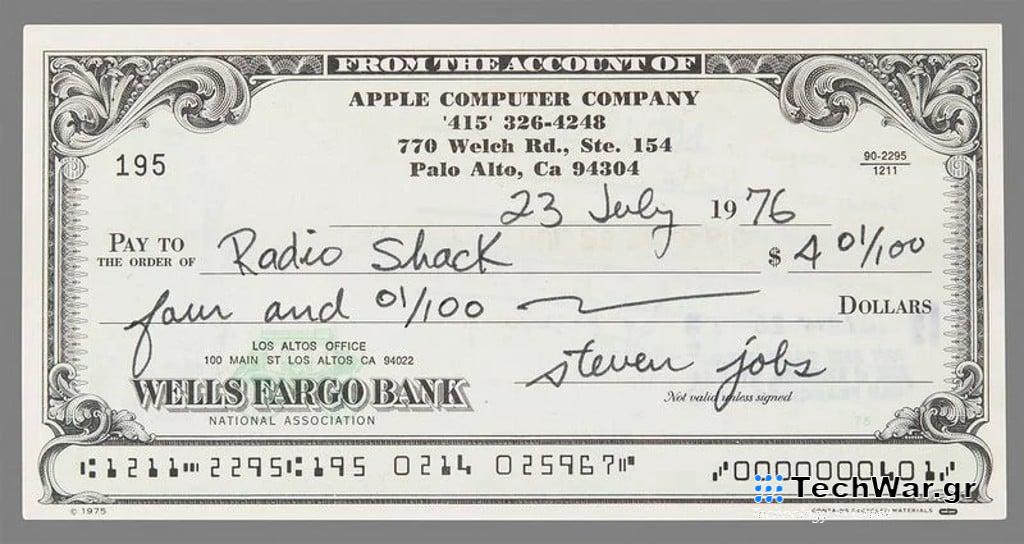 Apple Steve Jobs, Επιταγή της Apple υπογεγραμμένη από τον Steve Jobs πουλήθηκε για 46.063$