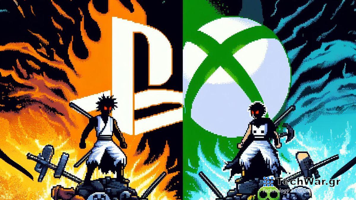 Xbox vs. PlayStation, pixel art