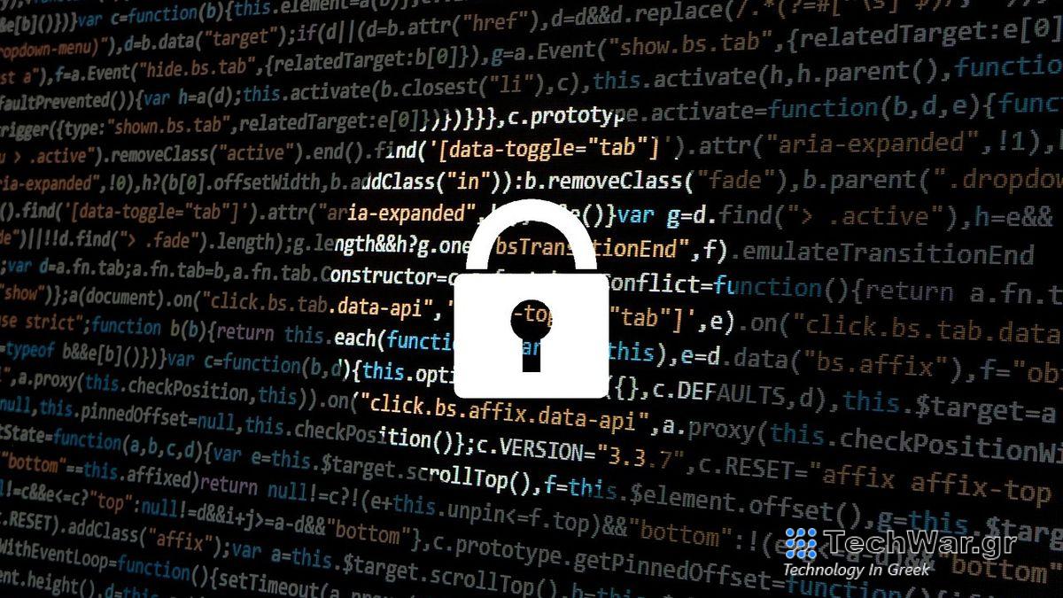 A white padlock on a dark digital background.