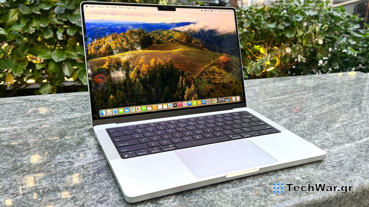 MacBook Pro 14-inch M3 on marble bench 