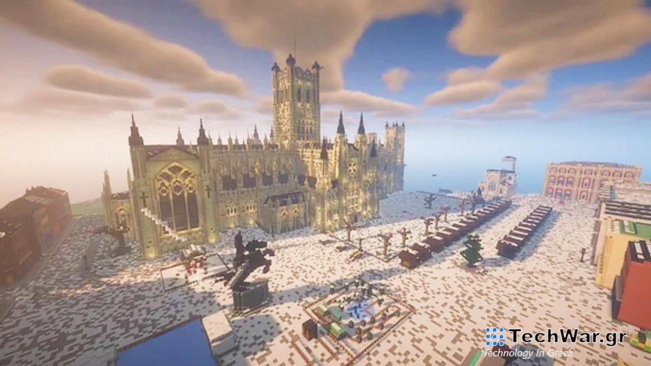Το Minecrafter δημιουργεί χιονισμένο βρετανικό καθεδρικό ναό για τα Χριστούγεννα