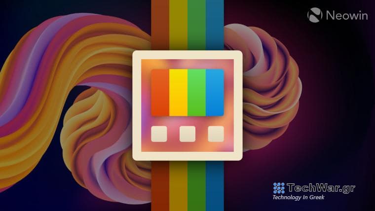 A custom PowerToys logo with a frosted glass background and rainbow stripes