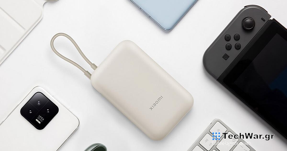 Το νέο κομψό power bank Xiaomi 10.000 mAh διαθέτει ενσωματωμένο καλώδιο USB-C που χρησιμεύει και ως ιμάντας
