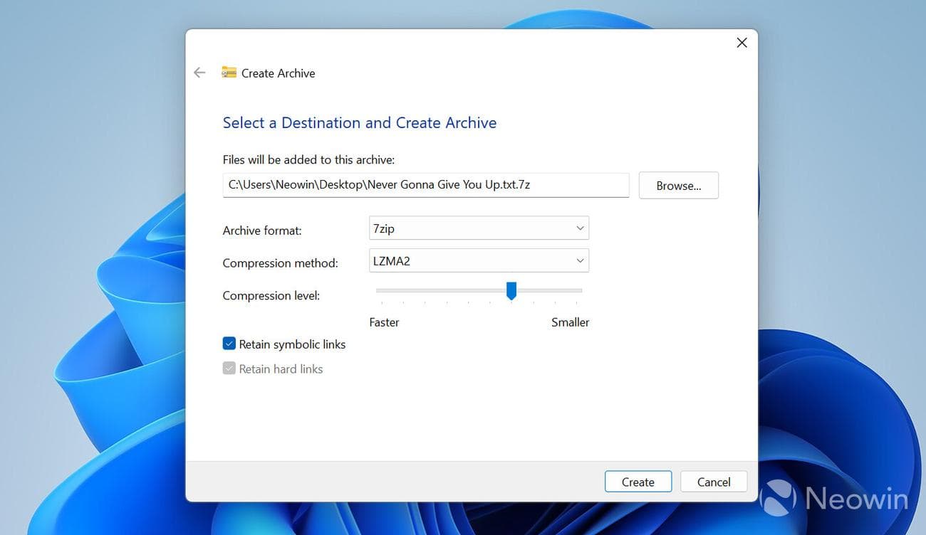 Windows 11 built-in archive options