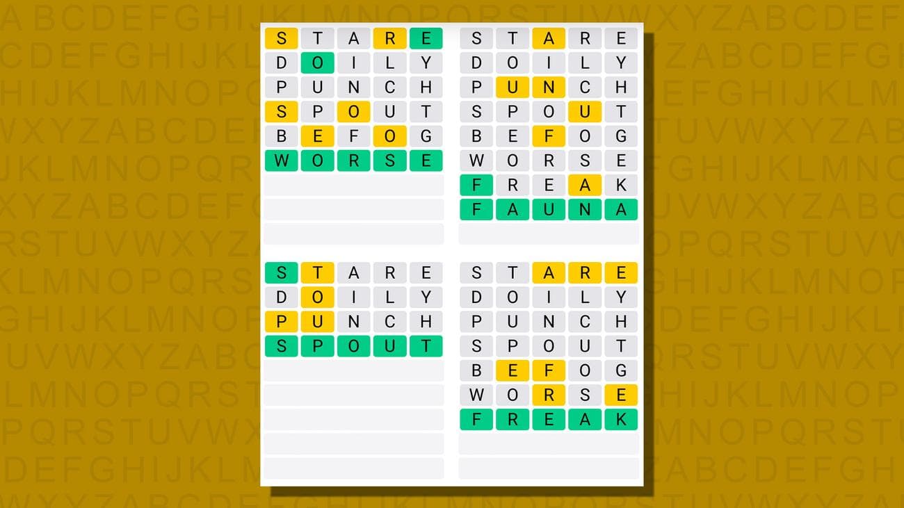 Quordle απαντήσεις για το παιχνίδι 733 σε κίτρινο φόντο