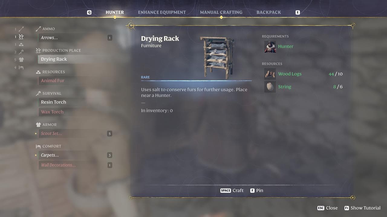 Το Hunter σάς επιτρέπει να χρησιμοποιήσετε τις γούνες ζώων που έχετε λεηλατήσει κατά τη διάρκεια του τρεξίματός σας.