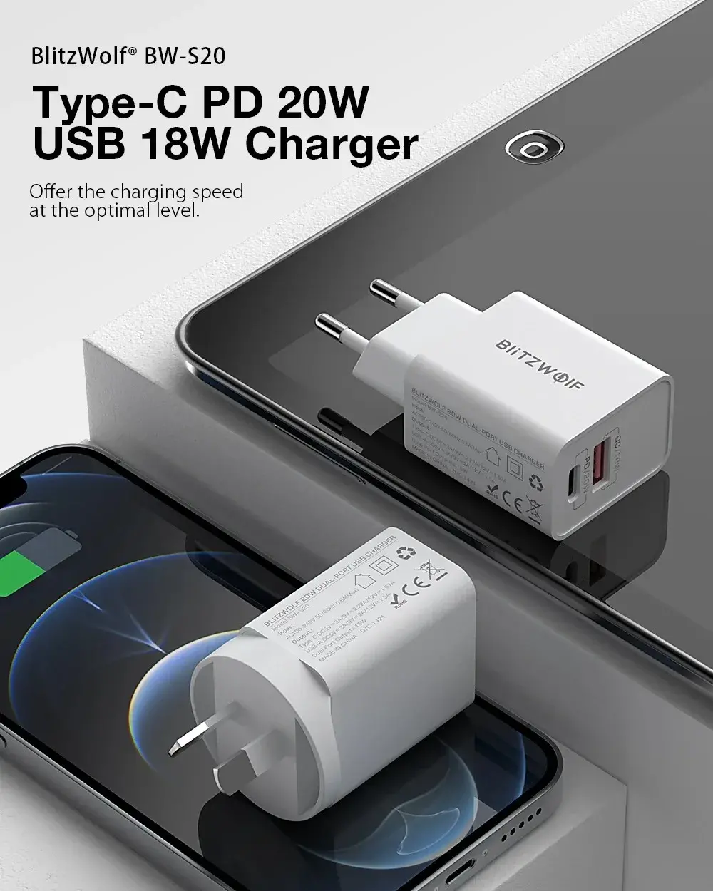 BlitzWolf BW-S20 : Φορτιστής 20W με 2 υποδοχές (Type-C & Τype-A) και υποστήριξη PD 3.0 και QC 3.0 στα 9.9€!