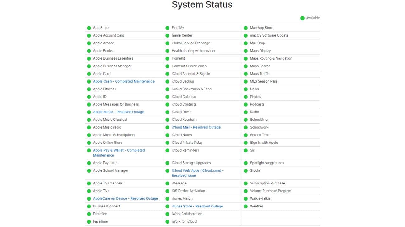 Κατάσταση υπηρεσίας iCloud της Apple