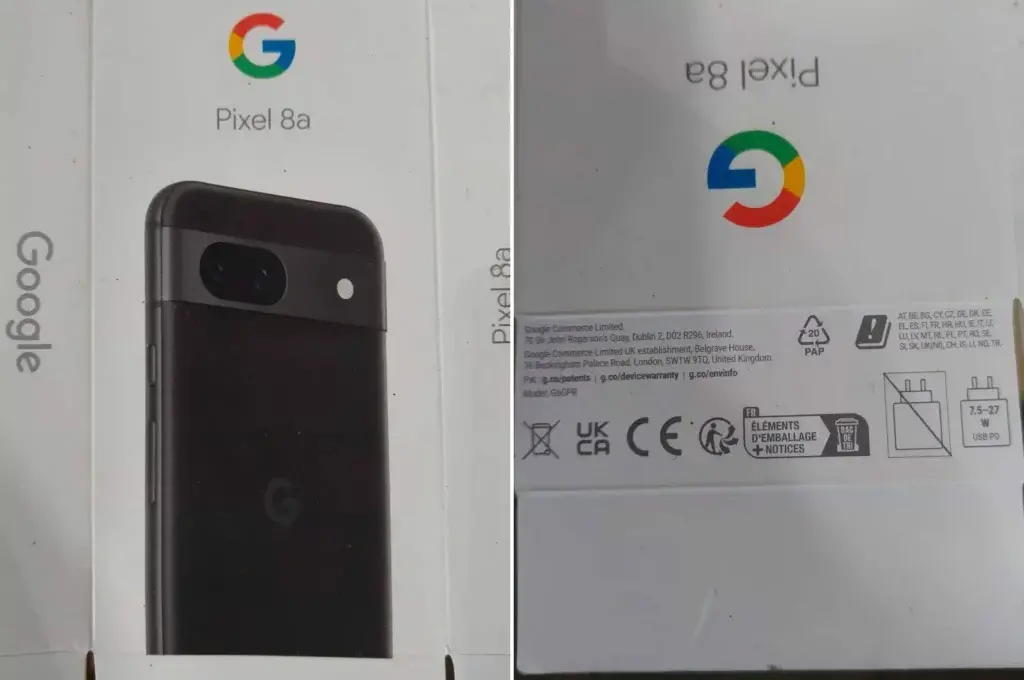 Διέρρευσαν εικόνες κουτιού λιανικής Google Pixel 8A. Δείχνει τη σχεδίαση, την κάμερα και την ικανότητα φόρτισης. - Google Pixel 8a retail box leak - TechWar.GR