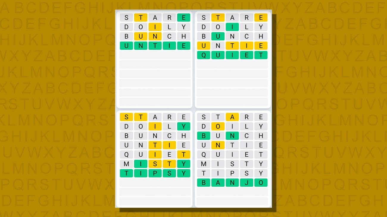 Quordle καθημερινές απαντήσεις ακολουθίας για το παιχνίδι 736 σε κίτρινο φόντο