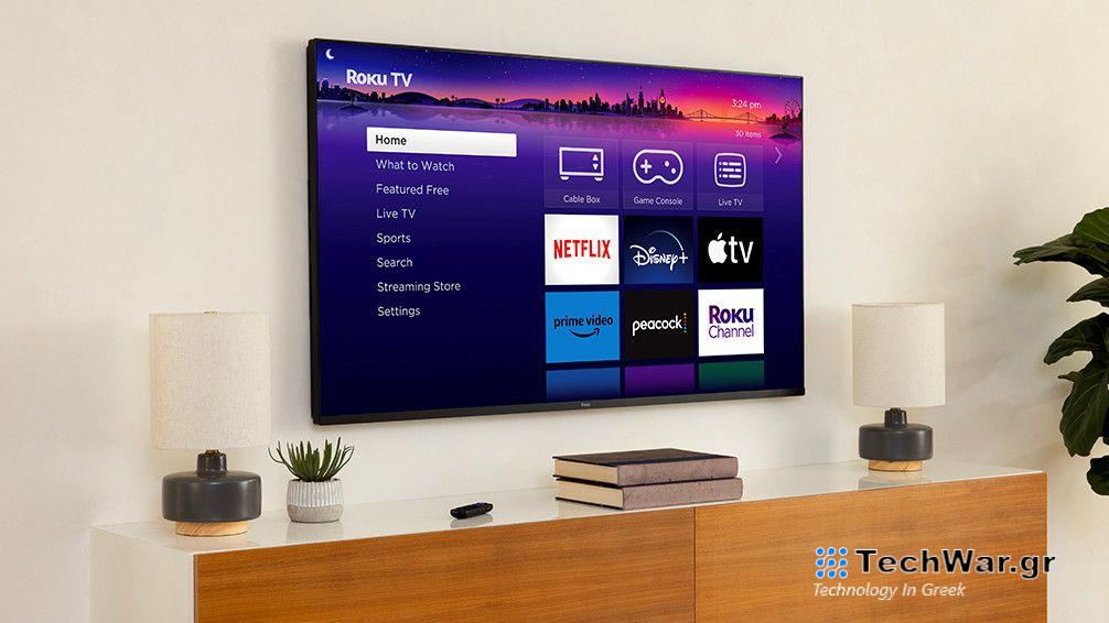 The Roku Pro Series TV hanging on a wall.