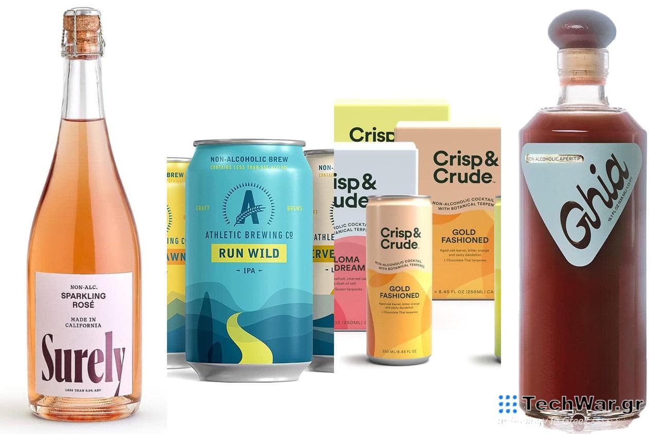 A lineup of NA beverages on a white background