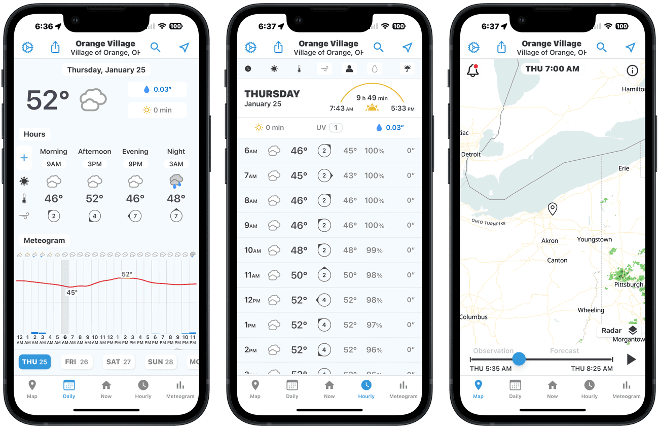 Στιγμιότυπα οθόνης της εφαρμογής Foreca καιρού
