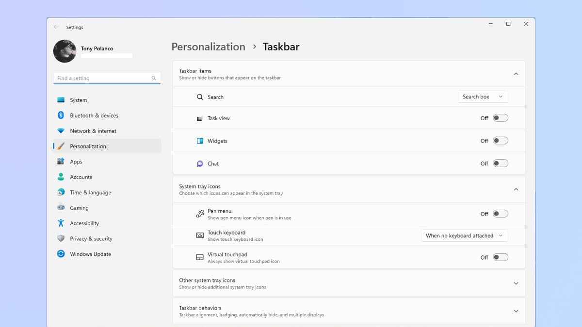 Ρυθμίσεις γραμμής εργασιών των Windows