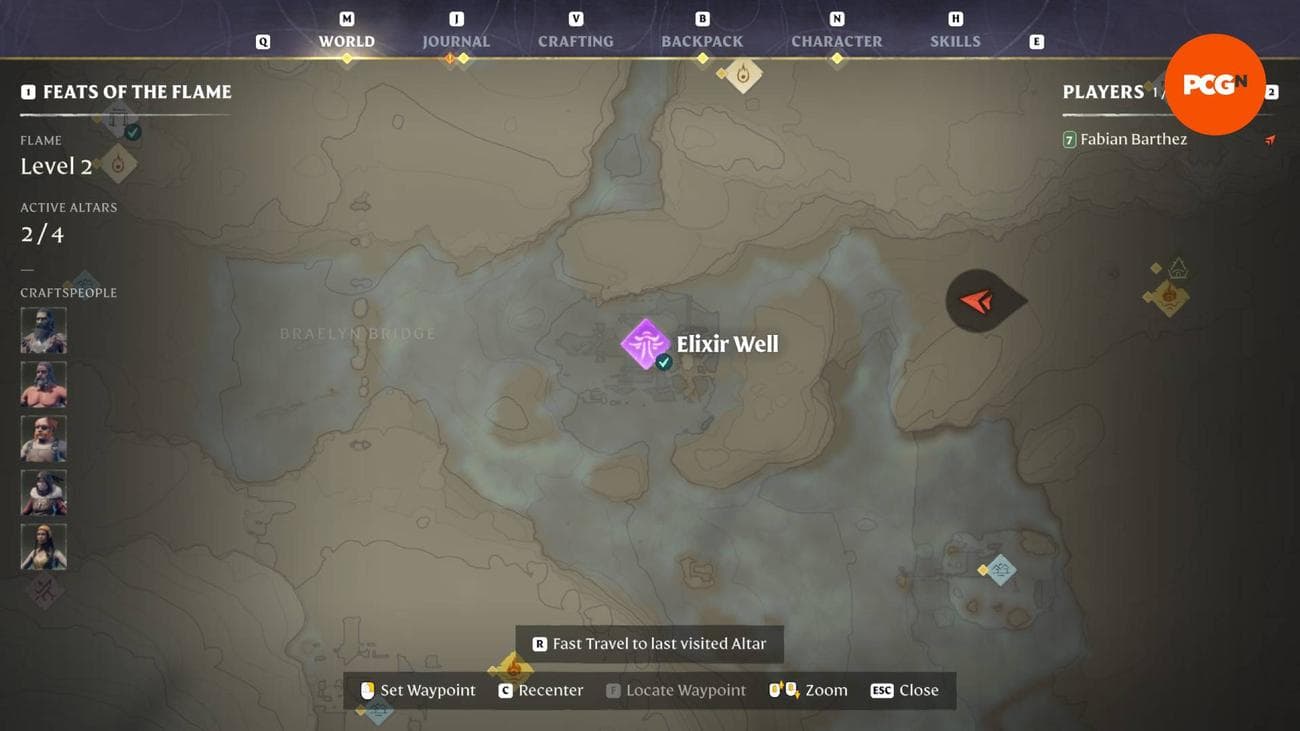 Το εικονίδιο του Elixir Well στον χάρτη με ένα πράσινο τικ.