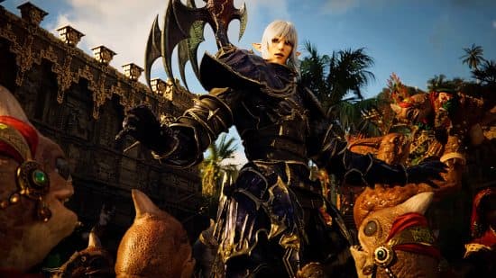 Ημερομηνία κυκλοφορίας του FFXIV Dawntrail - Ο Εστινιέν (είναι ο Azure Dragoon) κρατά τα χέρια του, κάνοντας νόημα σε ένα πλήθος μικρών πλασμάτων που τον περιβάλλουν.