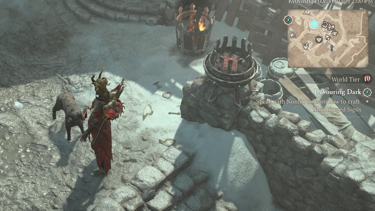 Necromancer pets the dog in Diablo 4