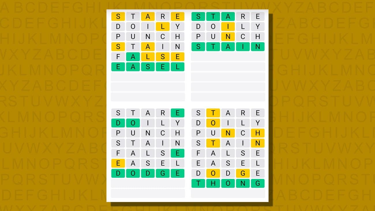 Quordle απαντήσεις για το παιχνίδι 735 σε κίτρινο φόντο