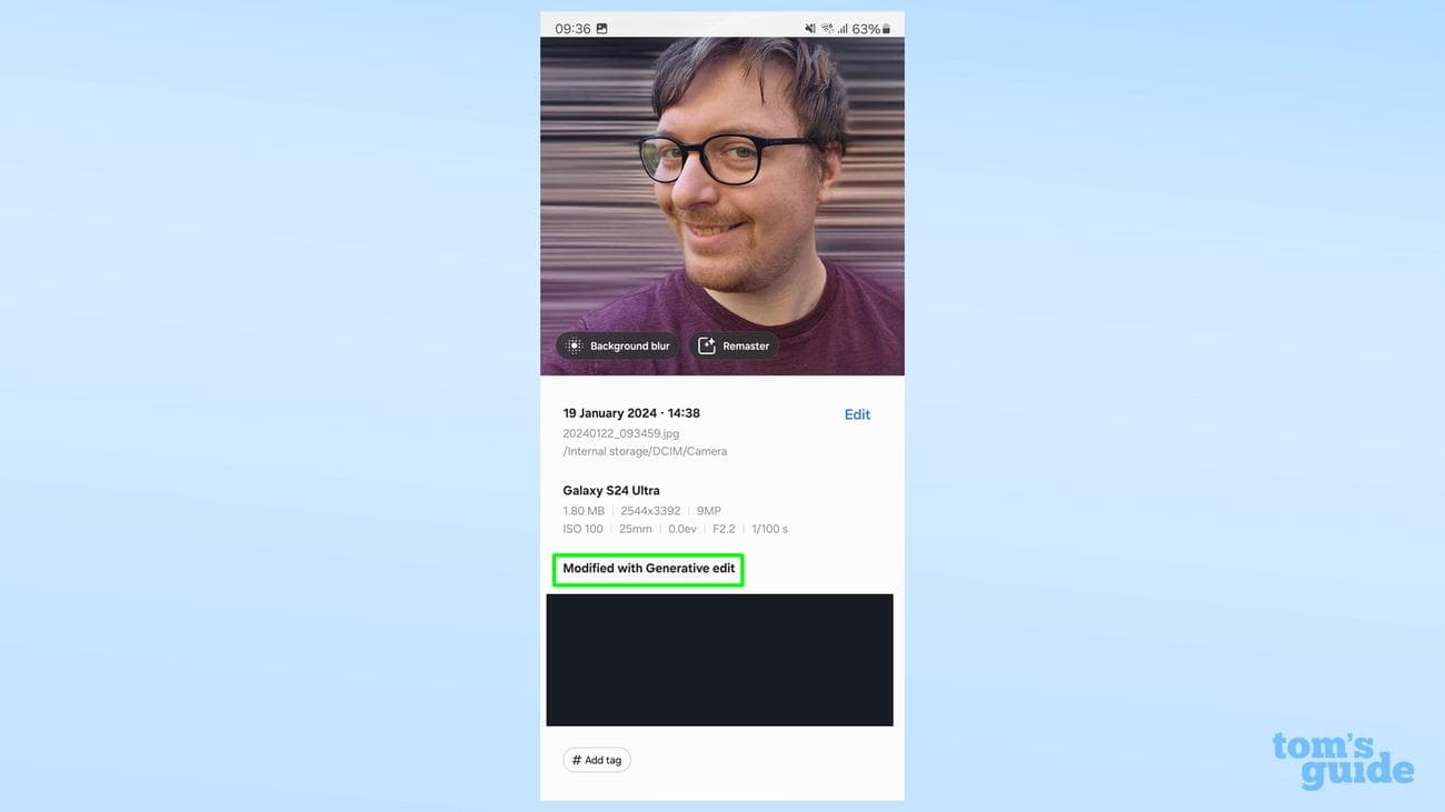 Μεταδεδομένα εικόνας του Galaxy S24 για εικόνα επεξεργασμένη με AI