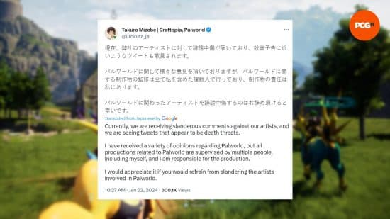 Ένα σχόλιο στο X από έναν προγραμματιστή του Palworld που συζητά για απειλές θανάτου 