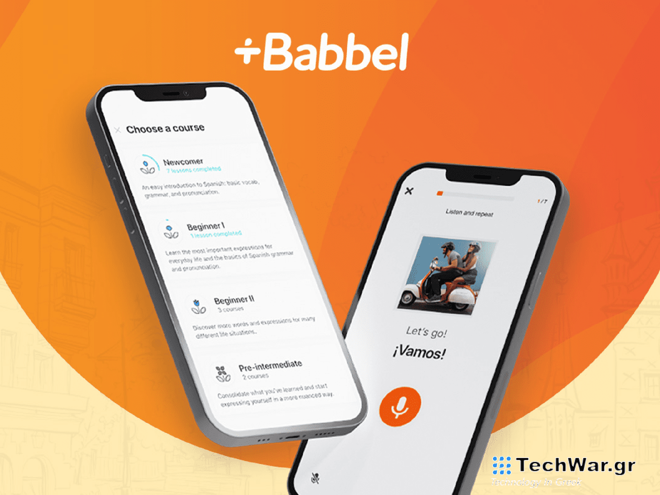 A Babbel advert on an orange background.