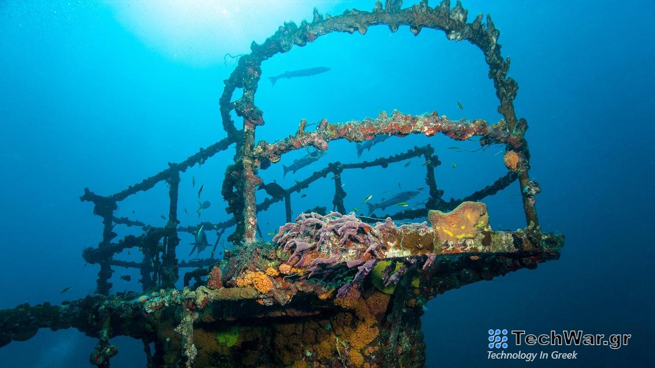 The bow of the U.S. Coast Guard cutter Duane, a decommissioned ship deliberately sunk off Florida to serve as an artificial reef.