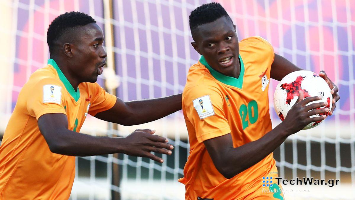 Patson Daka (R) celebrates scoring a goal ahead of the DR Congo vs Zambia live stream at AFCON 2023